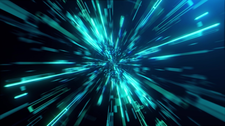Speed of digital lights, neon glowing rays in motion into digital technologic tunnels. 3D render Royalty-Free Stock Footage #1053721871
