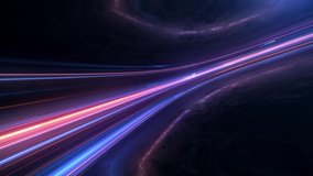 Light and stripes moving fast over dark background and are reflected in the road surface. Technology and science illustration. 3d animation - Powered by Shutterstock - Get 15% off with code: PIKWIZARD15