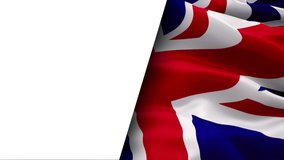 British flag waving in wind video footage Full HD half white background. Realistic UK Flag background. United Kingdom Flag Looping Closeup 1080p 1920X1080 footage. United Kingdom London country flag
