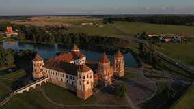Aerial view of Mir castle in Belarus, aerial View of a medieval castle