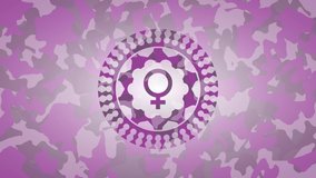 female icon inside pink and purple camo texture rotary fashion, conceptual pattern, premium loop animation