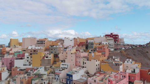 Aerial view of Colorful houses of San Juan neighborhood in uptown in Las Palmas