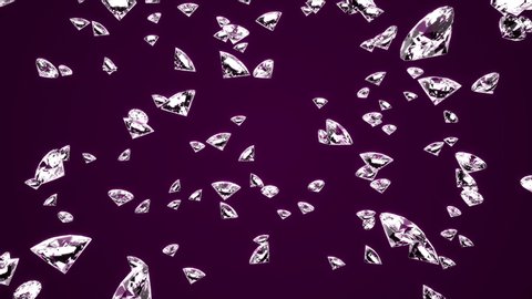 falling diamonds with shining edges on lilac background. luxury living concept. 3d rendering