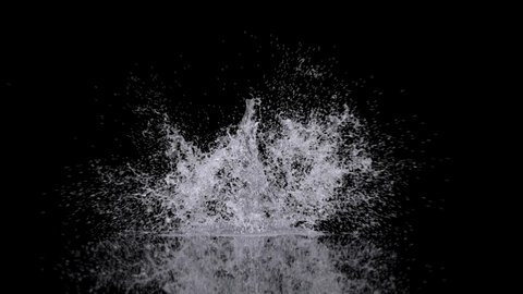 Water splash, underwater explosion or object hitting the water surface, alpha channel, slow motion, side view
