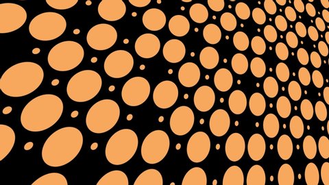 Color model with dots on a minimal black background, horizontally and vertically inclined, initially from the left then moving to the right, composed of geometric shapes. 