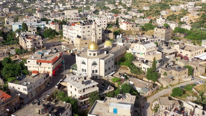 Aerial View over Golden Dome Mosque in Palestine Town Biddu, Near Jerusalem | Shutterstock HD Video #1053768944