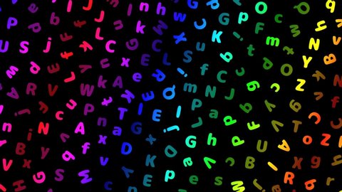 English Alphabet Background Gradient Rainbow  Seamless Looping ( Color alphabet and Black Background )