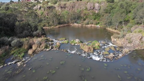 AERIAL Tilt Down Over Barwon River Weir In Geelong, Australia