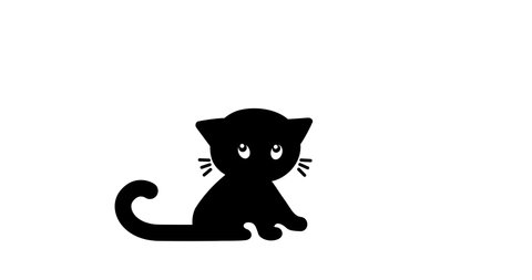 Animation of black cats, cute kitten silhouette.