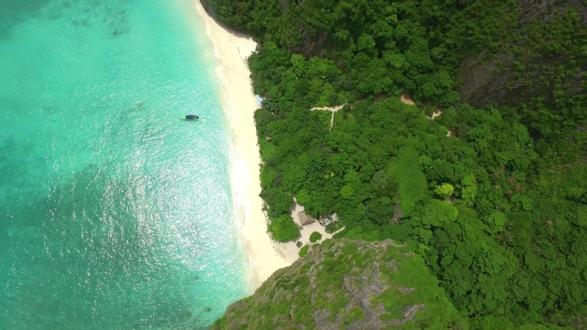 Aerial view of Maya bay Phi-Phi Islands, Krabi, Thailand. Royalty-Free Stock Footage #1053815828
