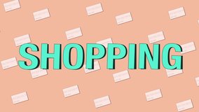 Shopping sign banner seamless and looping background for promo or advertising. Concept of sale, shop and credit card - moving pattern looping video for Special offer, animation seamless shopping intro