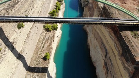 Corinth Canal \ Greece  footage of bridge in Corinth Canal  , taken by drone camera