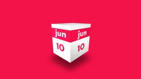 June 10th calendar. Day ten of month. 3d cube video animation