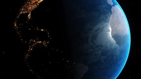 Earth Globe footage from space. Capturing street night lights transition to day. Amazing rare video of Earth spinning. Images from NASA. Earth from Space
