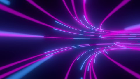 4K Futuristic technology abstract background with pink, blue, vivid lines for network, big data, data center, server, vj, internet, speed. Spectrum vibrant colors, laser show. 3d animation