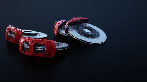 3D rendering of modern sport car brake on black background.