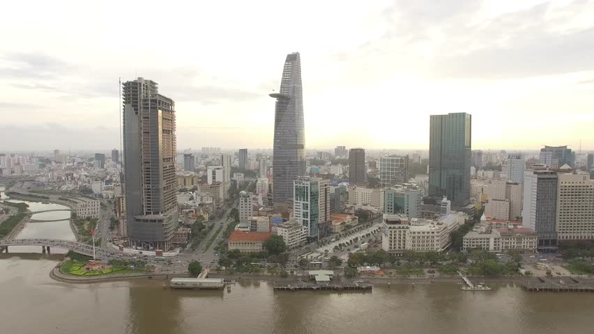 Aerial view go inside the financial central Saigon - Vietnam