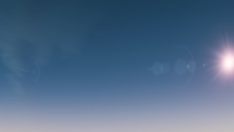 Night to day transition timelapse video. Sparkle sun moves across blue cloudy sky. Dynamic light rays, lens flare effect. Sunrise and sunset. Starry evening. Nature concept animation. Seamless 4K clip