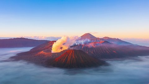 Bromo Volcano Mountain Sunrise Landmark Nature Travel Place Of Indonesia Time Lapse