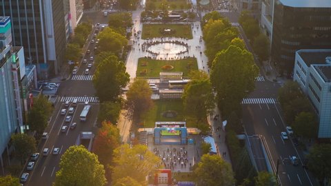 Time lapse of Odori park in Autumn the famous place on center of Sapporo city in Hokkaido, Japan