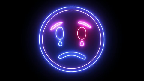 Neon Emoji Face Crying Sign Sad Stock Footage Video (100% Royalty-free ...