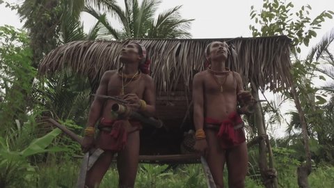 Mentawai Island, West Sumatra, Indonesia ‎March ‎14, ‎2016 : Mentawai tribal