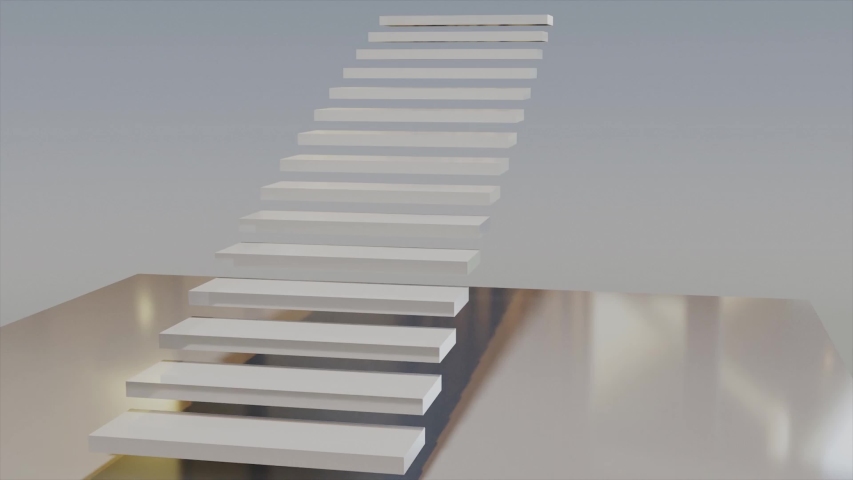 Soft spheres rolling down shiny stairs, abstract background in  silver, 3d render