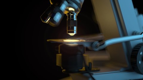 4K 60fps science research concept - electronic microscope at work automatically isolated on black background, UHD CG animation