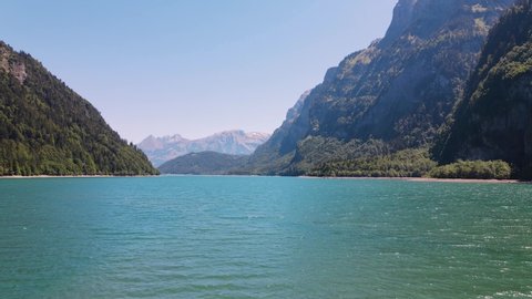 Clean lake with clear blue water in the Swiss Alps. Outdoors