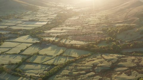Glorious sunrise aerial view of British countryside