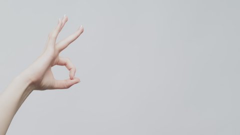 Kick out sign. Woman fingers giving noogie. Set of 3 hand gestures isolated on gray copyspace background.