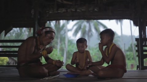 Mentawai Island, West Sumatra, Indonesia ‎March ‎14, ‎2016 : Tribal Family