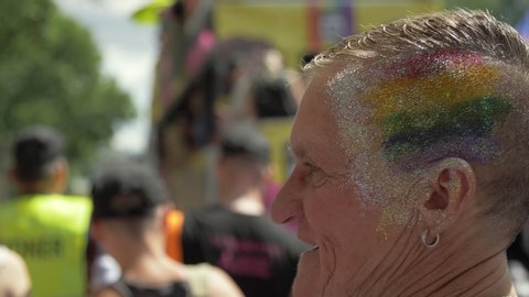 Berlin, Germany. July 27th 2019: Berlin Pride Celebration. Gay LGTBI Activism. CSD Demonstration. Proud Old Lady