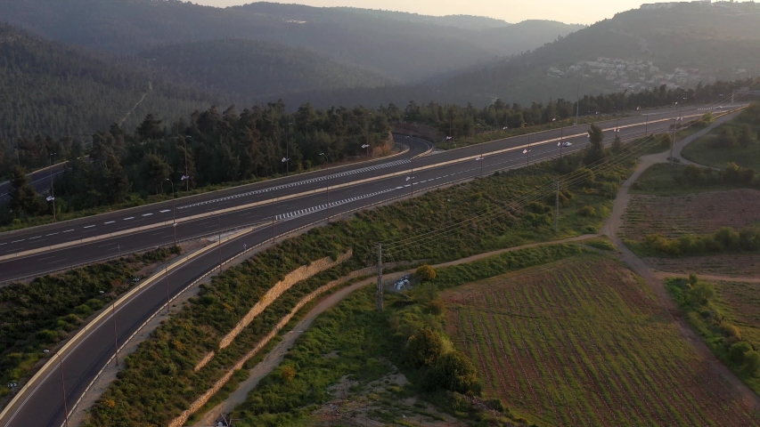 Tel aviv Jerusalem empty  Highway 1- Aerial view
, due to government Restrictions- April-15-2020- Aerial footage

