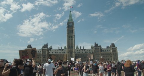 Ottawa, Ontario, Canada - June 5th ,2020 - Black Lives Matter Protest - Parliament Building - 4K