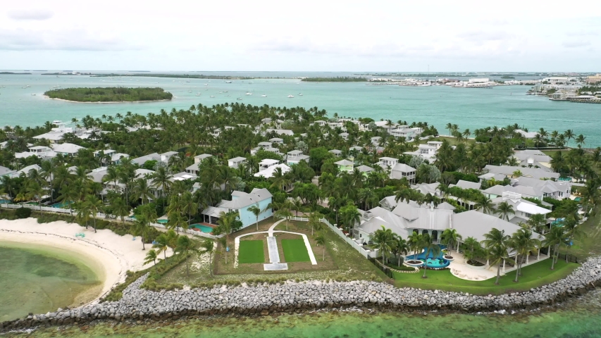 Aerial shot luxury homes in the Florida Keys 4k