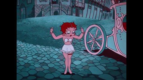 CIRCA 1934 - In this animated film, Betty Boop plays Cinderella and her fairy godmother turns a pumpkin, mice, and lizards into a coach.