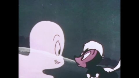 CIRCA 1948 - In this animated film, Casper the Friendly Ghost tries to befriend a skunk in the moonlight, but the skunk is scared.
