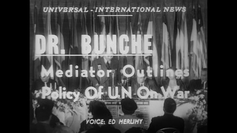 CIRCA 1951 - Dr. Ralph Bunche gives a speech outlining the UN's peace policy.
