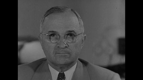 CIRCA 1945 - President Truman gives a speech warning Japanese leaders that if they do not surrender, they will be faced with an aerial attack.
