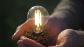 idea solar energy in nature, hand holding light bulb. Eco energy saving, alternative solar energy, renewable resources, electricity. hand holding light bulb. innovation, inspiration, ecology concept - Powered by Shutterstock - Get 15% off with code: PIKWIZARD15