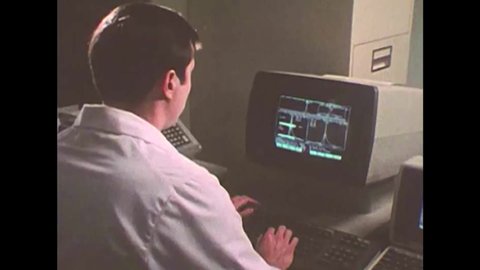 CIRCA 1980s - A mass spectrometer is utilized and results are reviewed, during a Urinalysis Inspection Testing Program procedure.