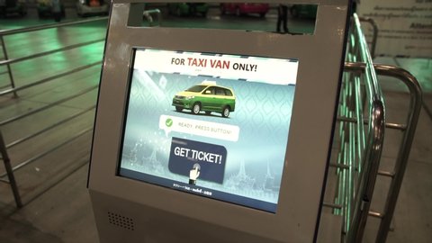 Bangkok, Thailand - April, 2017
suvarnabhumi Airport. taxi a waiting number ticket machine