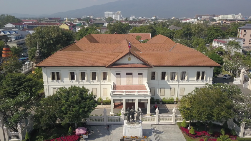 Aerial shot of a traditional Thai building in Bangkok, Thailand.
