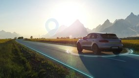 Autopilot smart self drive car ride on sunny highway to denstionation point. Technological future animations. - Powered by Shutterstock - Get 15% off with code: PIKWIZARD15