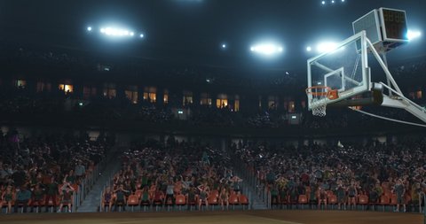 4k video of an empty professional basketball stadium with a crowd made in 3d and animated.