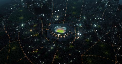 Aerial view of a 3d made professional stadium in the city.