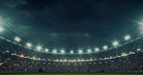 4k footage of a professional soccer stadium at night. The stadium was made in 3d without using existing references.