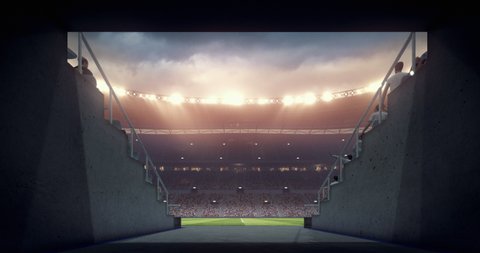 An entrance of a professional soccer stadium. The stadium was made in 3d without using existing references.