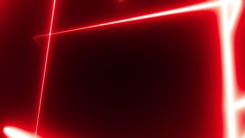 bright red neon lines on black background are forming motion triangle tunnel. Abstract backdrop 3D rendering 4k video.